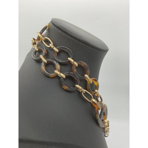 Tortoiseshell & Gold-Tone Link Necklace 19" Drop - Picture 3 of 3